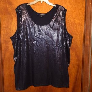 NWOT Denim 24/7 Navy Blue Sequined Tank Top Plus Size 2x 26/28